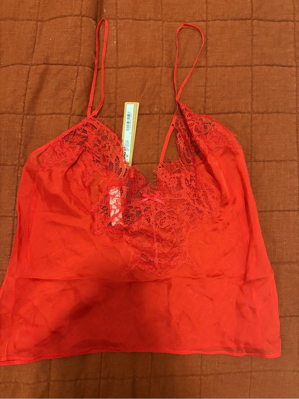 SKIMS Red Lace-Trim Satin Tank